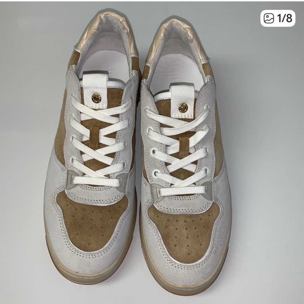 Veronica Beard Beige and Cream Suede Lace-Up Sneakers